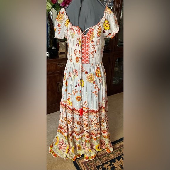 Me 2 Magic Dresses & Skirts - Bohemian Floral Maxi Dress in White, Orange and Yellow